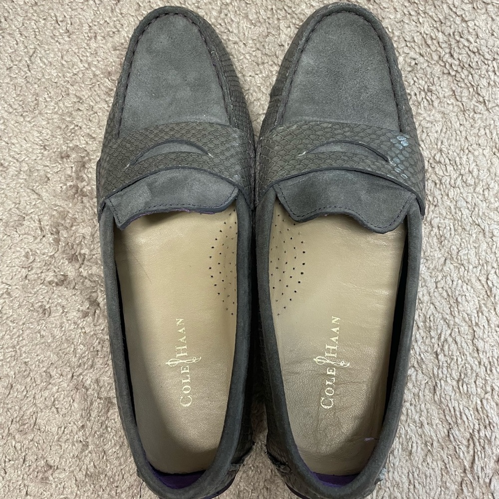 Cole Haan Charcoal Suede Penny Loafers